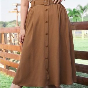 Plus Buckle Belted Buttoned Front Skirt